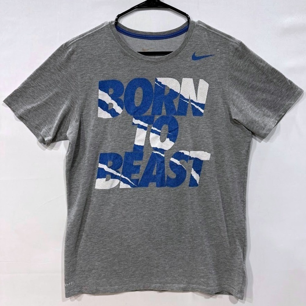 Nike‎ Dri-Fit T-Shirt Men's Size M Gray "Born To Beast" Short Sleeve Crewneck